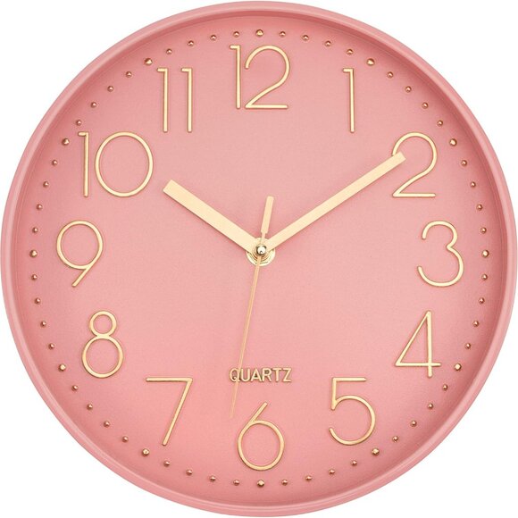 Pink Wall Clock Modern Battery Operated Analog Small Cute Silent Non-Ticking Dec - Picture 1 of 9